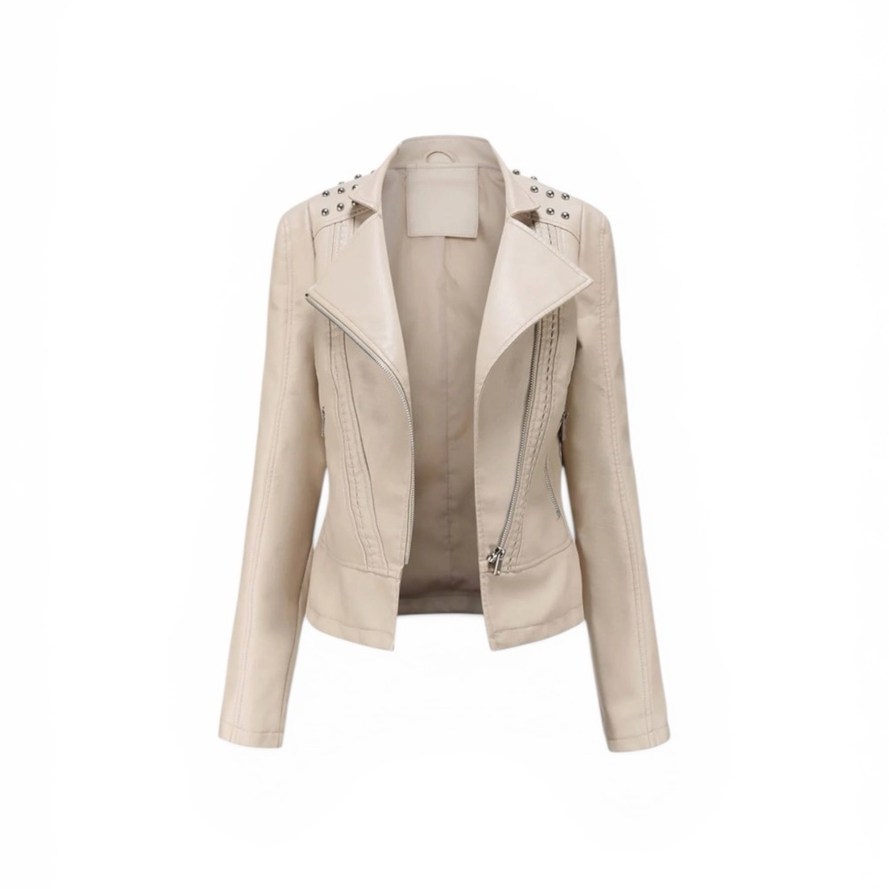 Hiddenbrand Cream Studded Moto Jacket Size M- NWT